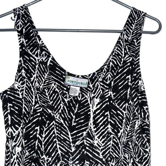Portocruz Womens Black & White Leaf Print Sleeveless Dress Size L Polyester/Span - Picture 3 of 7